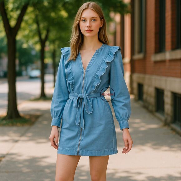 Free People Imogene Mini Dress May Blue Denim Small - Picture 1 of 15